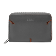Load image into Gallery viewer, BMW Leather Small Wallet with Metal Zipper — Gray / Chestnut