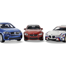 Load image into Gallery viewer, BMW Pullback Toy Cars - Scale: 1:41 - Models: 3.0 CSL R, X6M, M6 - Rubber Tires - Diecast
