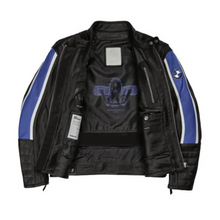 Load image into Gallery viewer, BMW Motorrad Schwabing Men&#39;s Motorcycle Leather Jacket – Black/Blue
