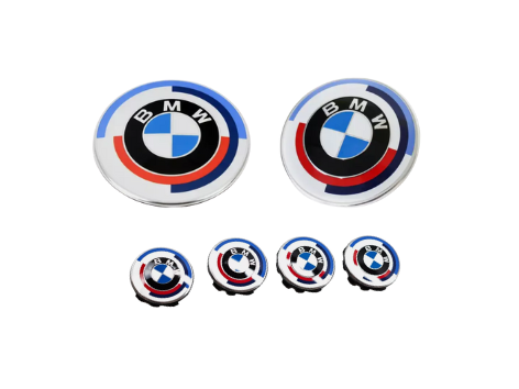 BMW 50 Years of M Badge Set for BMW Series – Front, Rear, and Hub Caps