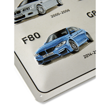 Load image into Gallery viewer, BMW M3 – 6 Generations Since 1986 - Metal Wall Sign -30 x 40 cm
