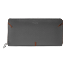 Load image into Gallery viewer, BMW Leather Wallet with Metal Zipper — Gray / Chestnut
